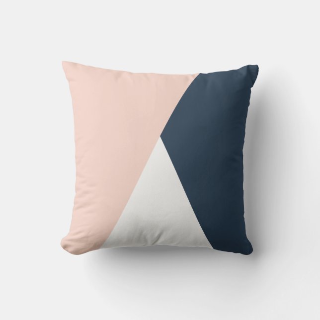 Elegant blush pink & navy blue geometric triangles throw pillow (Front)