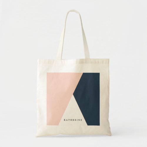 Elegant blush pink  navy blue geometric triangles tote bag