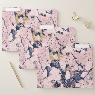 Elegant Blush Pink Navy Blue Gold Marble Pattern File Folder
