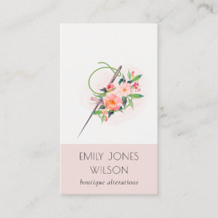 Elegant Blush Pink Needle Watercolor Floral Tailor Business Card
