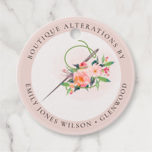Elegant Blush Pink Needle Watercolor Floral Tailor Favor Tags