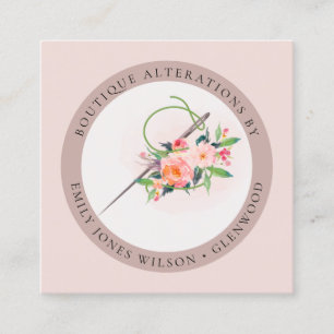 Elegant Blush Pink Needle Watercolor Floral Tailor Square Business Card