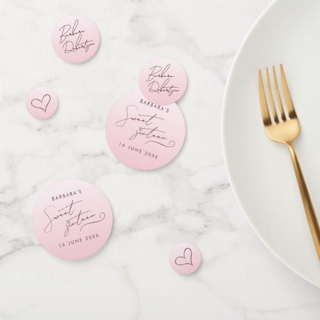 Elegant Blush Pink Ombre Script Sweet Sixteen Confetti (Group)