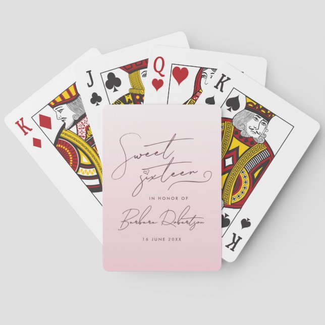 Elegant Blush Pink Ombre Script Sweet Sixteen Poker Cards (Back)