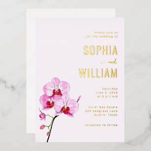 Elegant Blush Pink Orchid Wedding Invitation Foil Invitation