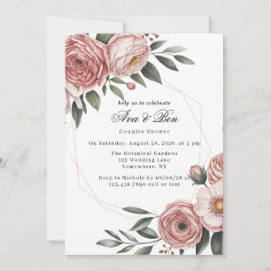 Elegant Blush Pink Painted Floral Couples Shower Invitation