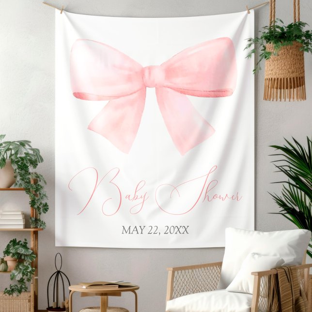 Elegant Blush Pink Pastel Bow Baby Shower Tapestry (Creator Uploaded)