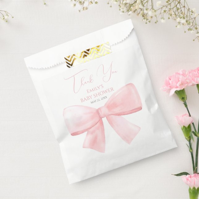 Elegant Blush Pink Pastel Bow Girl Baby Shower Favor Bag (Sealed)
