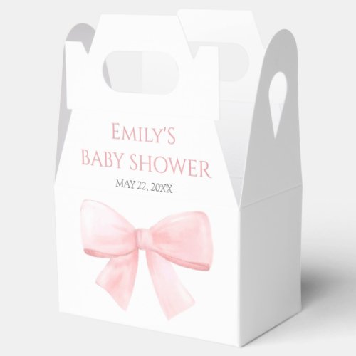 Elegant Blush Pink Pastel Bow Girl Baby Shower Favor Boxes