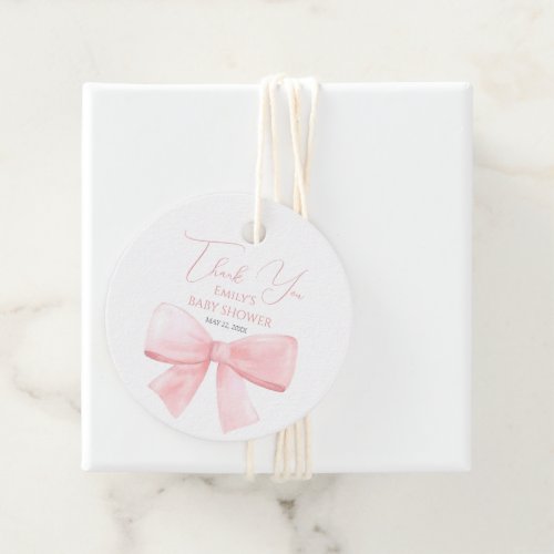 Elegant Blush Pink Pastel Bow Girl Baby Shower Favor Tags