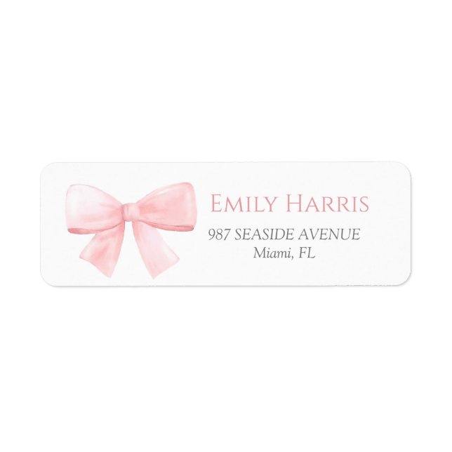 Elegant Blush Pink Pastel Bow Girl Baby Shower  Label (Front)