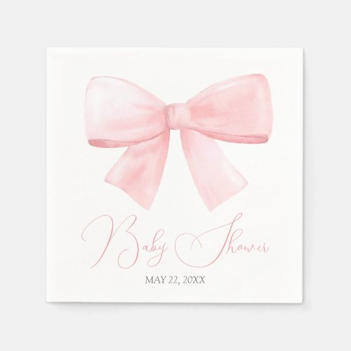 Elegant Blush Pink Pastel Bow Girl Baby Shower Napkins