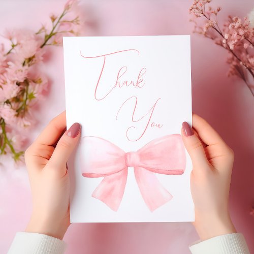 Elegant Blush Pink Pastel Bow Girl Baby Shower  Thank You Card