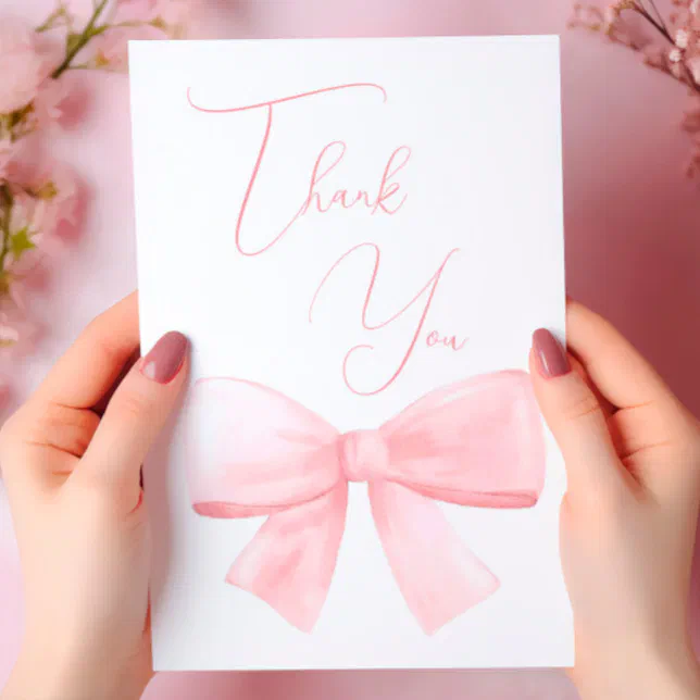 Elegant Blush Pink Pastel Bow Girl Baby Shower Thank You Card | Zazzle