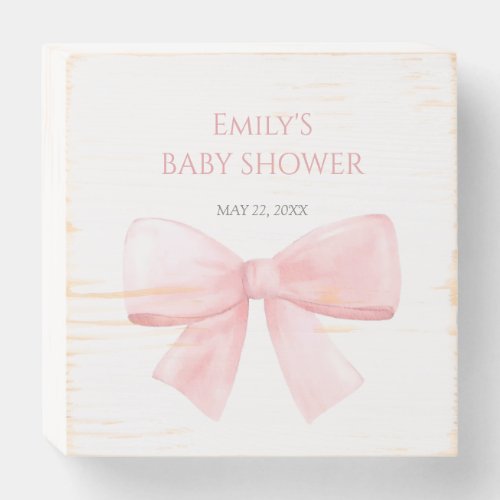 Elegant Blush Pink Pastel Bow Girl Baby Shower Wooden Box Sign