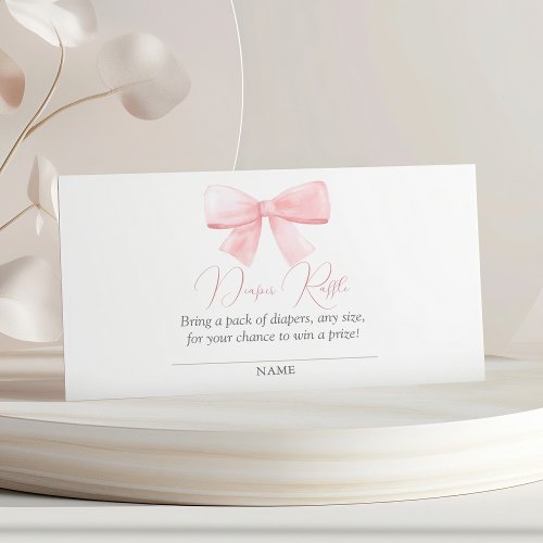 Elegant Blush Pink Pastel Bow Girl Diaper Raffle Enclosure Card