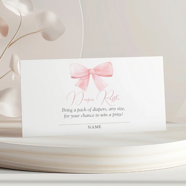 Elegant Blush Pink Pastel Bow Girl Diaper Raffle Enclosure Card (Creator Uploaded)