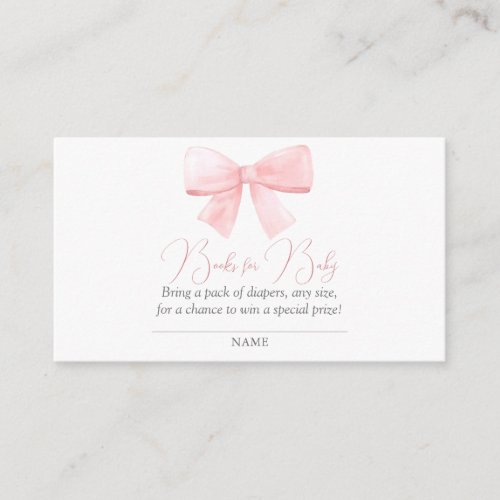 Elegant Blush Pink Pastel Bow Girl Diaper Raffle Enclosure Card