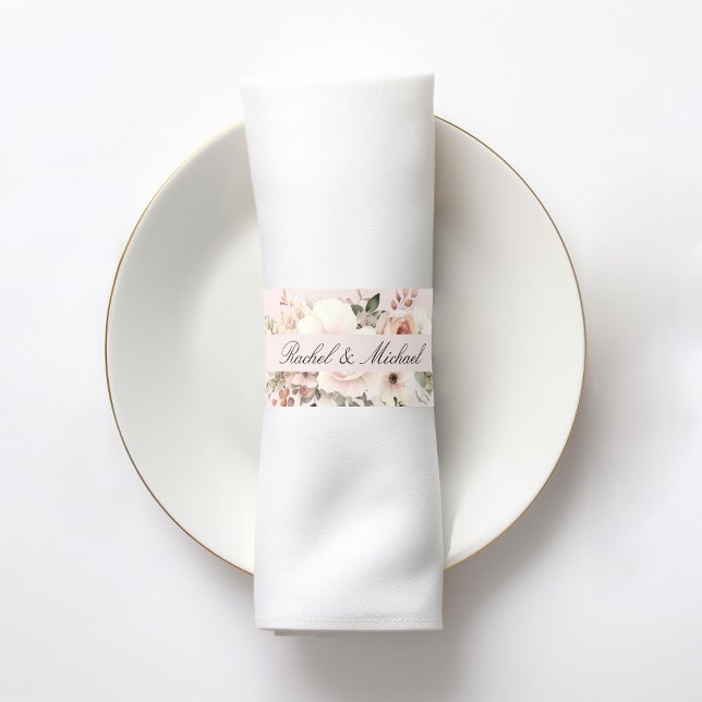 Elegant, blush-pink, pastel, flower bouquet napkin bands (Creator Uploaded)