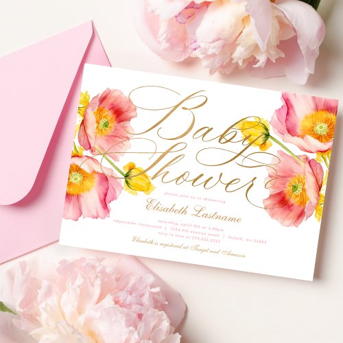 Elegant Blush Pink Peach Floral Baby Shower Invitation