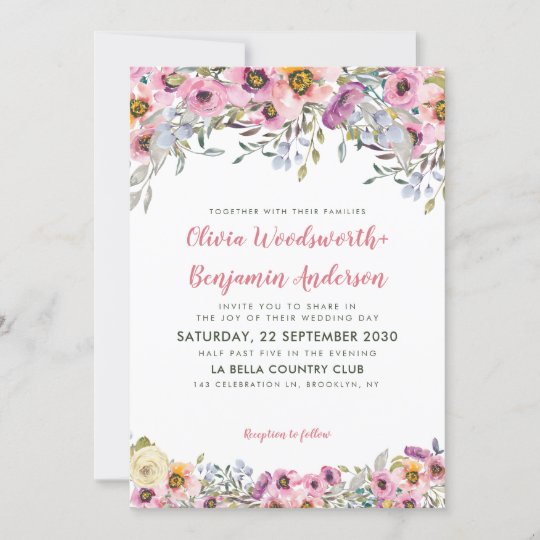 Elegant Blush Pink Peach Lavender Floral Wedding Invitation | Zazzle.com