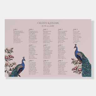 Elegant Blush Pink Peacock Botanical Seating Chart Foam Board