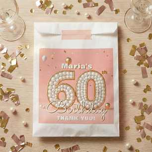 Elegant Blush Pink Pearl And Gold 60th Birthday Favor Bag