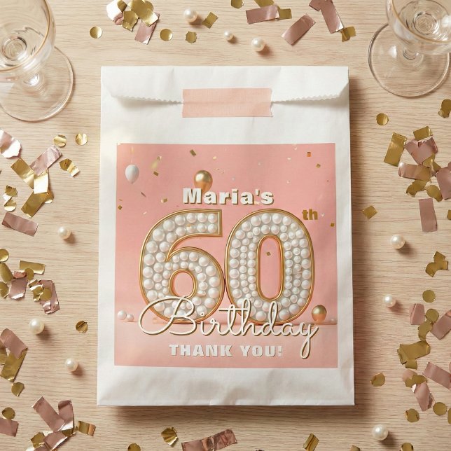 Elegant Blush Pink Pearl And Gold 60th Birthday Favor Bag (Creator Uploaded)