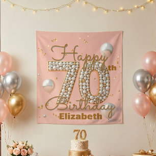 Elegant Blush Pink Pearl Gold 70th Birthday Party Tapestry
