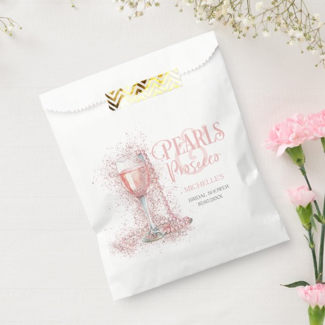Elegant Blush Pink Pearls and Prosecco Bubbly Favor Bag (Sealed)