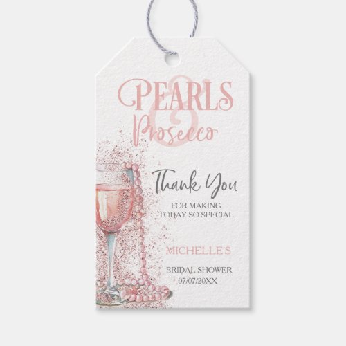 Elegant Blush Pink Pearls and Prosecco Thank You Gift Tags