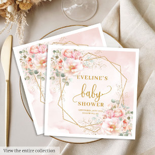 Elegant blush pink peonies baby shower luncheon napkins