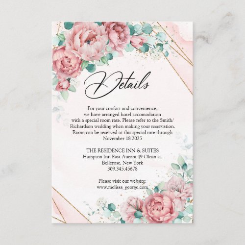 Elegant blush pink peonies eucalyptus gold details enclosure card