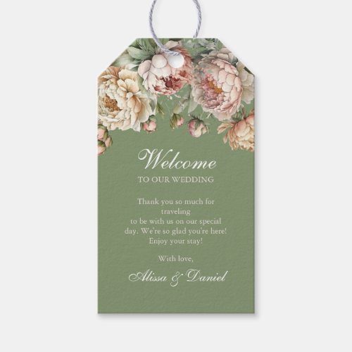 Elegant Blush Pink Peonies Wedding Favor Tag