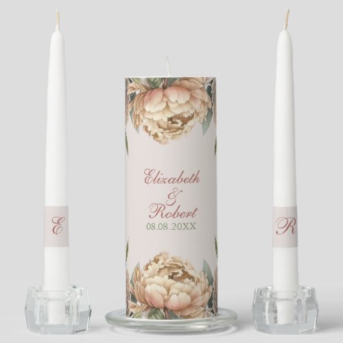 Elegant Blush Pink Peonies Wedding Unity Candle Set