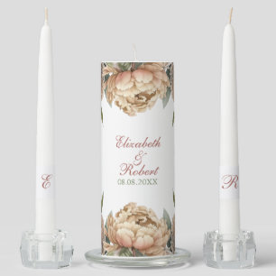 Elegant Blush Pink Peonies Wedding Unity Candle Set