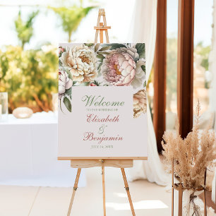 Elegant Blush Pink Peonies Wedding Welcome Foam Board