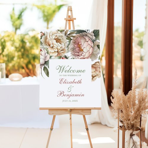 Elegant Blush Pink Peonies Wedding  Welcome Foam Board