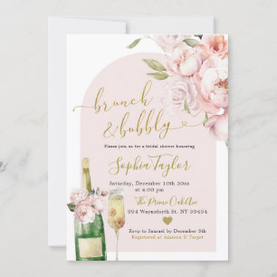 Elegant Blush Pink Peony Floral Brunch and Bubbly Invitation