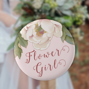 Elegant Blush Pink Peony Floral Flower Girl  Butto Button