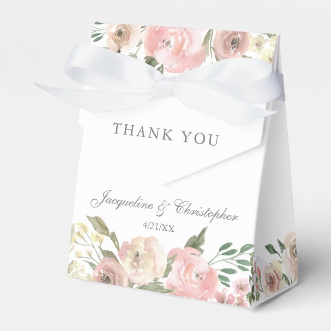 Elegant Blush Pink Peony Floral Garden Wedding Favor Boxes (Front Side)