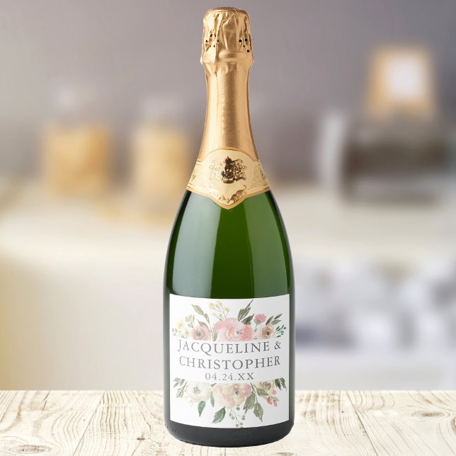 Elegant Blush Pink Peony Floral Garden Wedding Sparkling Wine Label (Creator Uploaded)