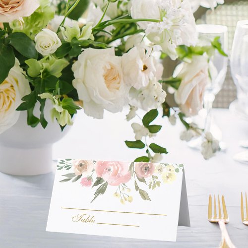 Elegant Blush Pink Peony Floral Gold Script Place Card