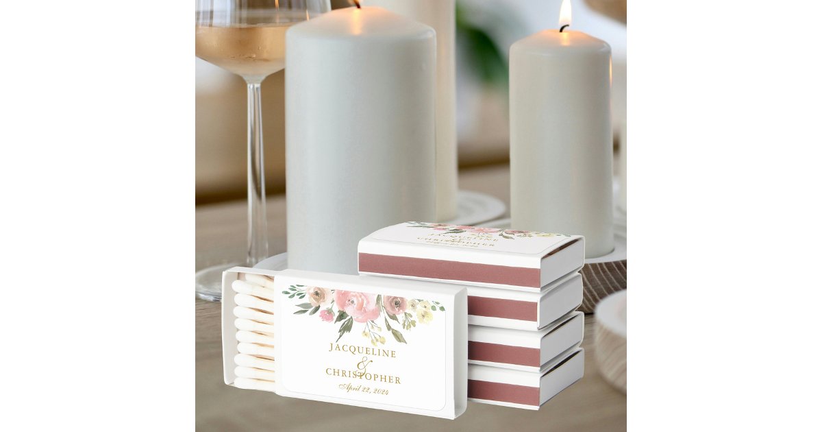 Elegant Blush Pink Peony Floral Gold Wedding Favor Matchboxes | Zazzle