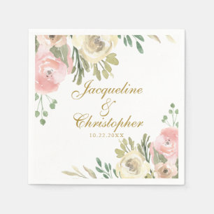 Elegant Blush Pink Peony Floral Gold Wedding Napkins