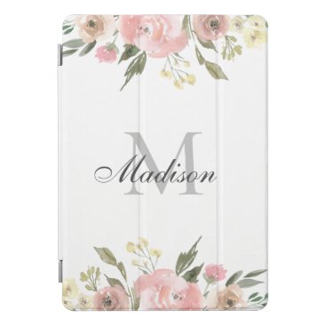 Elegant Blush Pink Peony Floral Monogram Girly iPad Pro Cover