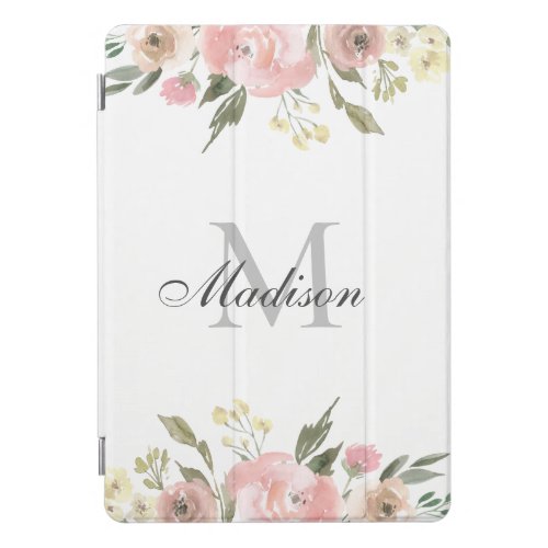 Elegant Blush Pink Peony Floral Monogram Girly iPad Pro Cover