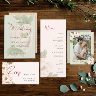 Elegant Blush Pink Peony Floral Party Menu Card