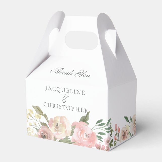Elegant Blush Pink Peony Floral Spring Wedding Favor Boxes (Front Side)