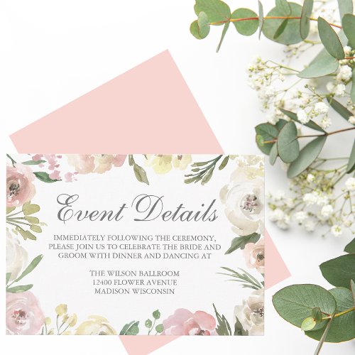 Elegant Blush Pink Peony Floral Wedding Details Enclosure Card